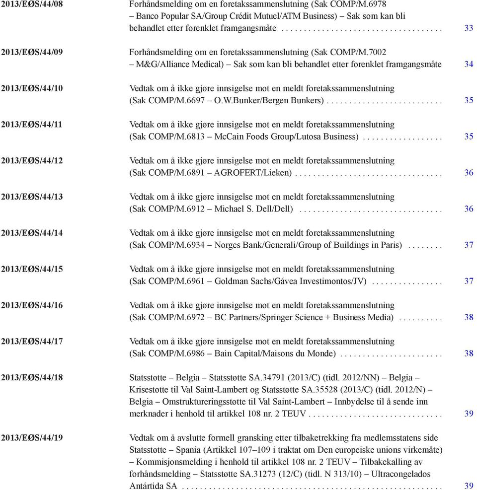 7002 M&G/Alliance Medical) Sak som kan bli behandlet etter forenklet framgangsmåte. 34 Vedtak om å ikke gjøre innsigelse mot en meldt foretaks sammenslutning (Sak COMP/M.6697 O.W.