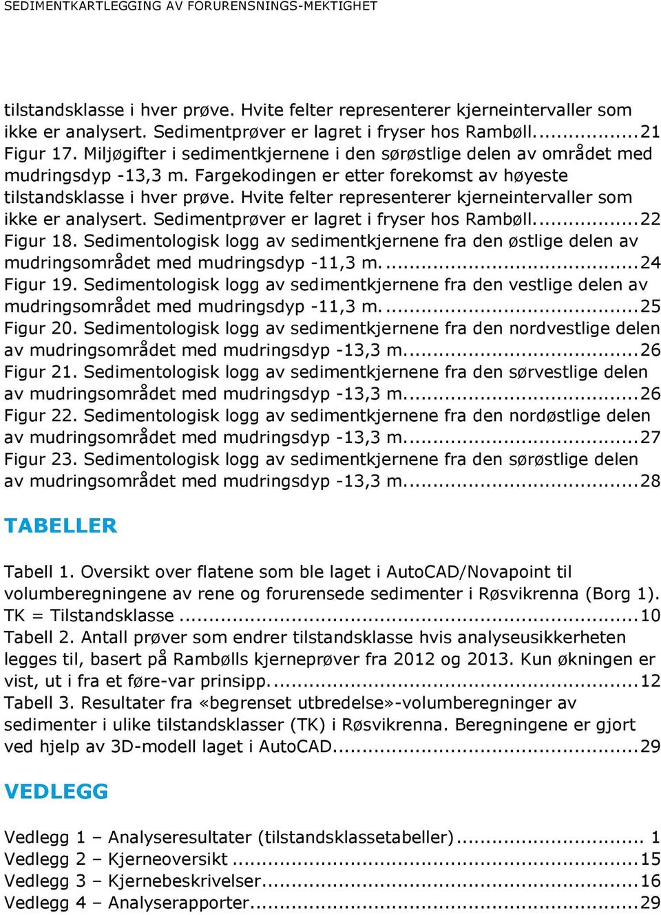 Hvite felter representerer kjerneintervaller som ikke er analysert. Sedimentprøver er lagret i fryser hos Rambøll.... 22 Figur 18.