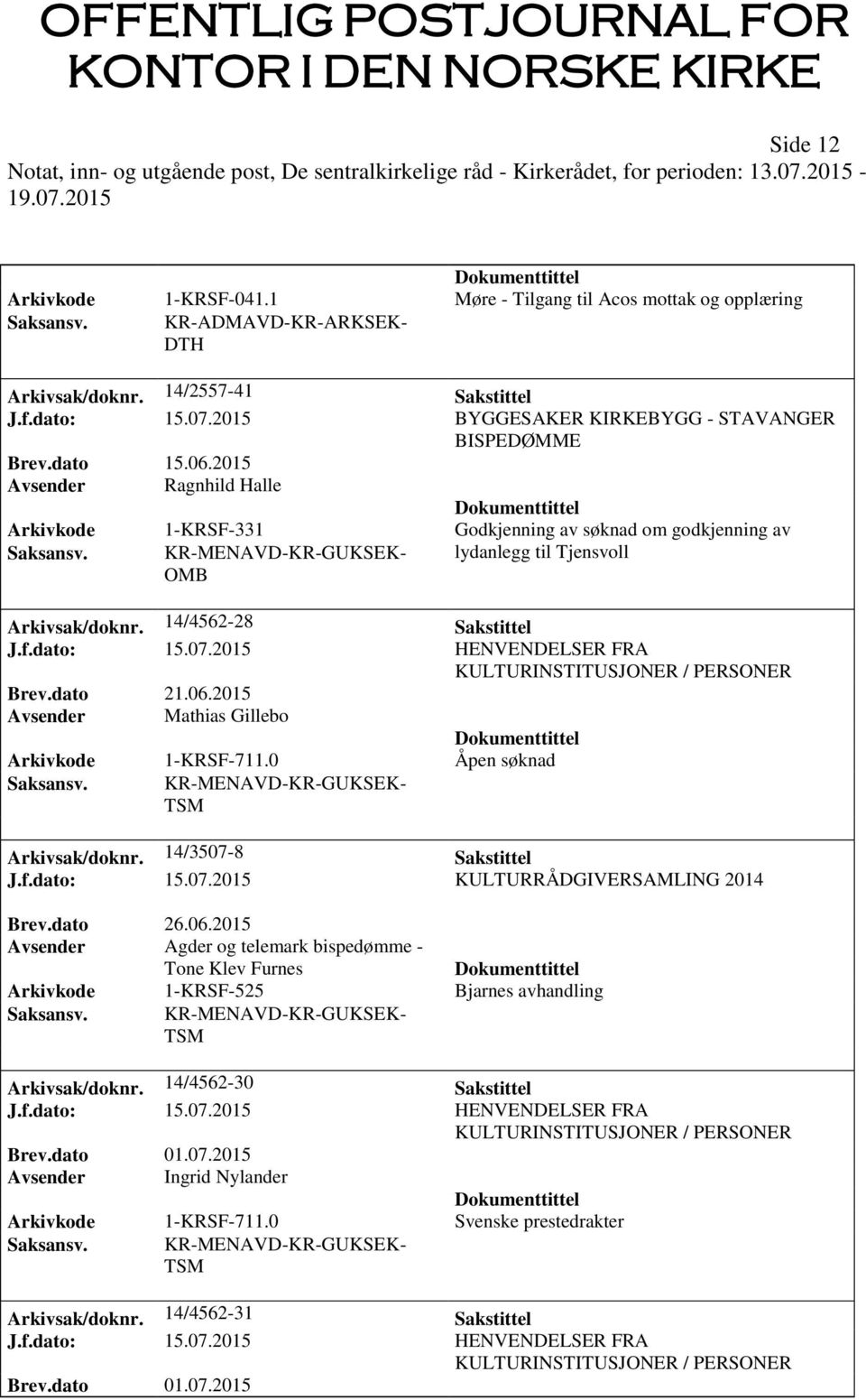 14/4562-28 Sakstittel J.f.dato: 15.07.2015 HENVENDELSER FRA KULTURINSTITUSJONER / PERSONER Brev.dato 21.06.2015 Avsender Mathias Gillebo Arkivkode 1-KRSF-711.0 Åpen søknad TSM Arkivsak/doknr.