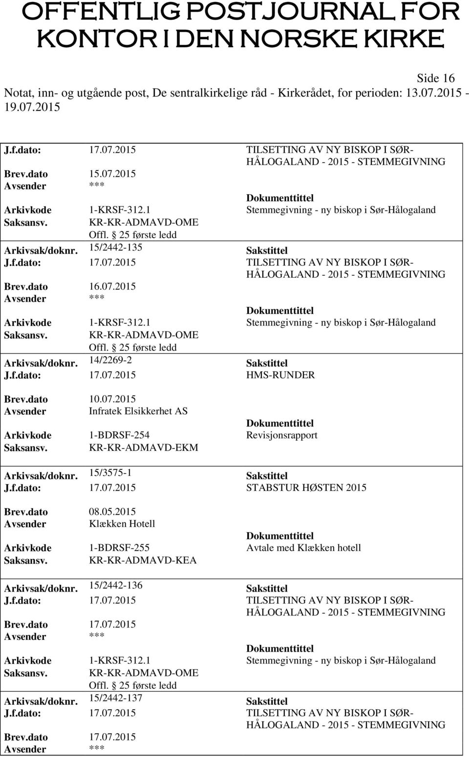 15/3575-1 Sakstittel J.f.dato: 17.07.2015 STABSTUR HØSTEN 2015 Brev.dato 08.05.2015 Avsender Klækken Hotell Arkivkode 1-BDRSF-255 Avtale med Klækken hotell Saksansv.