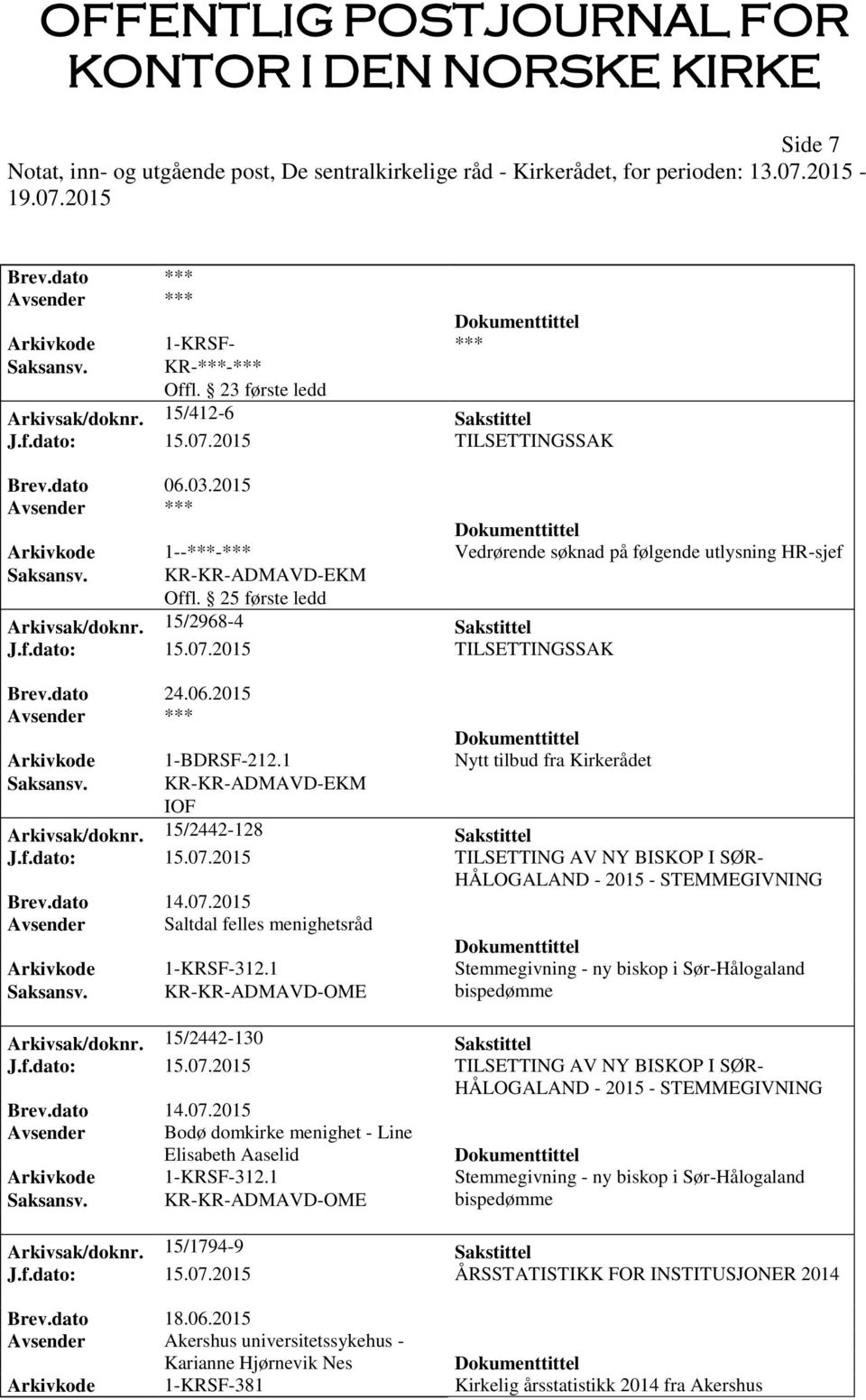 2015 Arkivkode 1-BDRSF-212.1 Nytt tilbud fra Kirkerådet Saksansv. KR-KR-ADMAVD-EKM IOF Arkivsak/doknr. 15/2442-128 Sakstittel J.f.dato: 15.07.