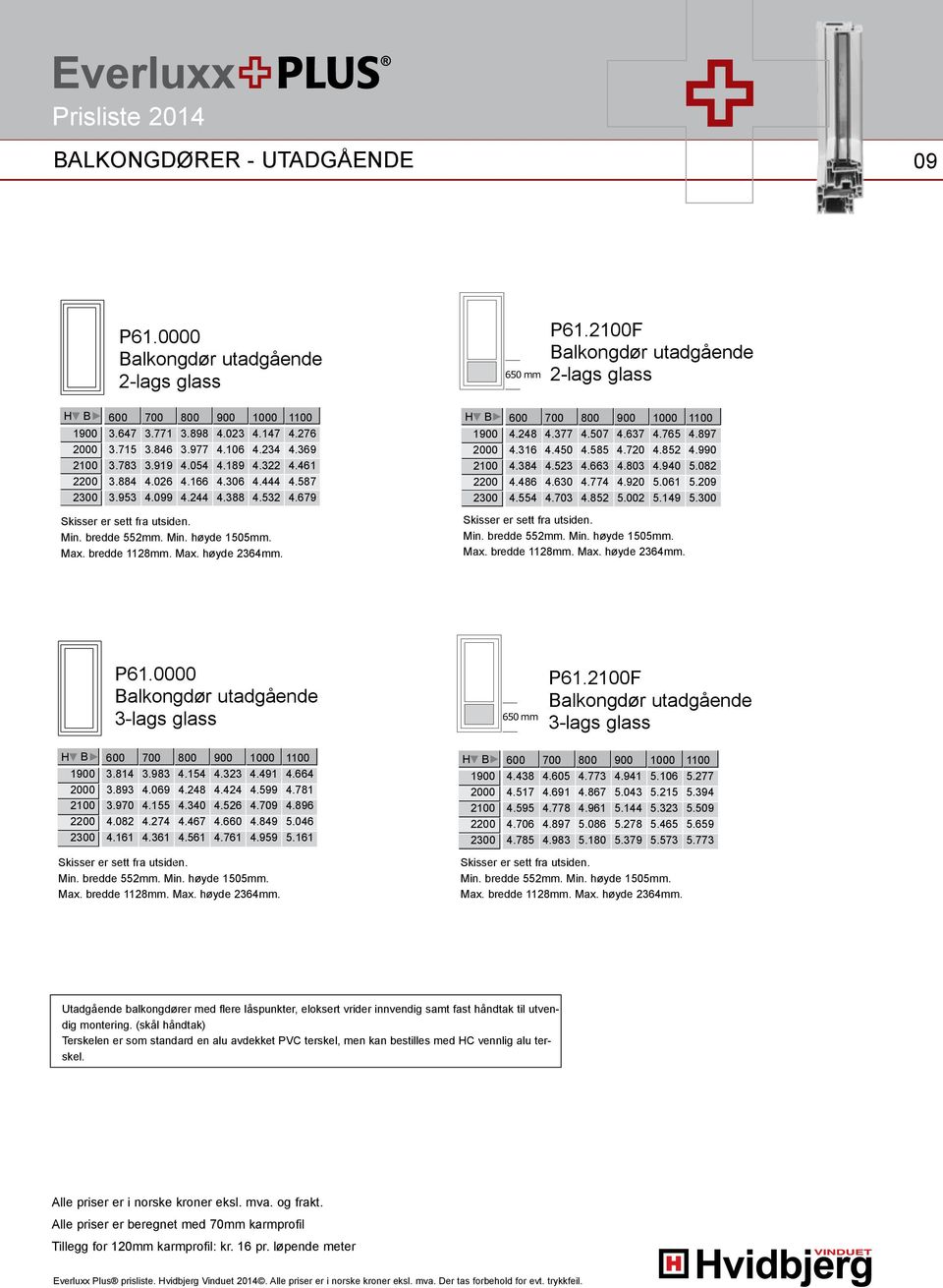 0000 A61.2100 Max. bredde 1128mm. A61.2200 Max. høyde 2364mm. A61.2210 A61.3410 A62.0000 Indadgående sidebundhængte døre Udadgående terrassedøre Bondehusdøre,ind- g o udadgående m/overparti P61.