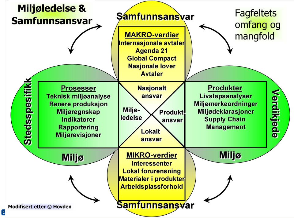 Miljørevisjoner Nasjonalt ansvar Lokalt ansvar Miljø- ledelse Produkt- ansvar MIKRO-verdier Interessenter Lokal forurensning Materialer i produkter