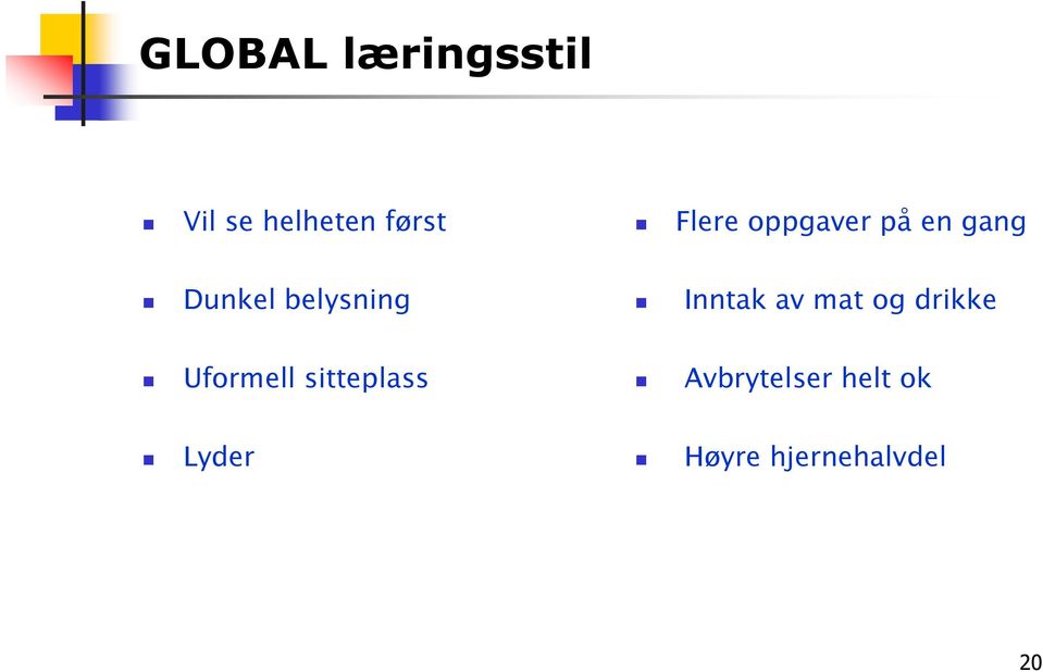 Inntak av mat og drikke Uformell sitteplass