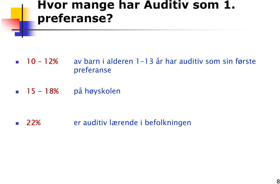 auditiv som sin første preferanse 15-18%