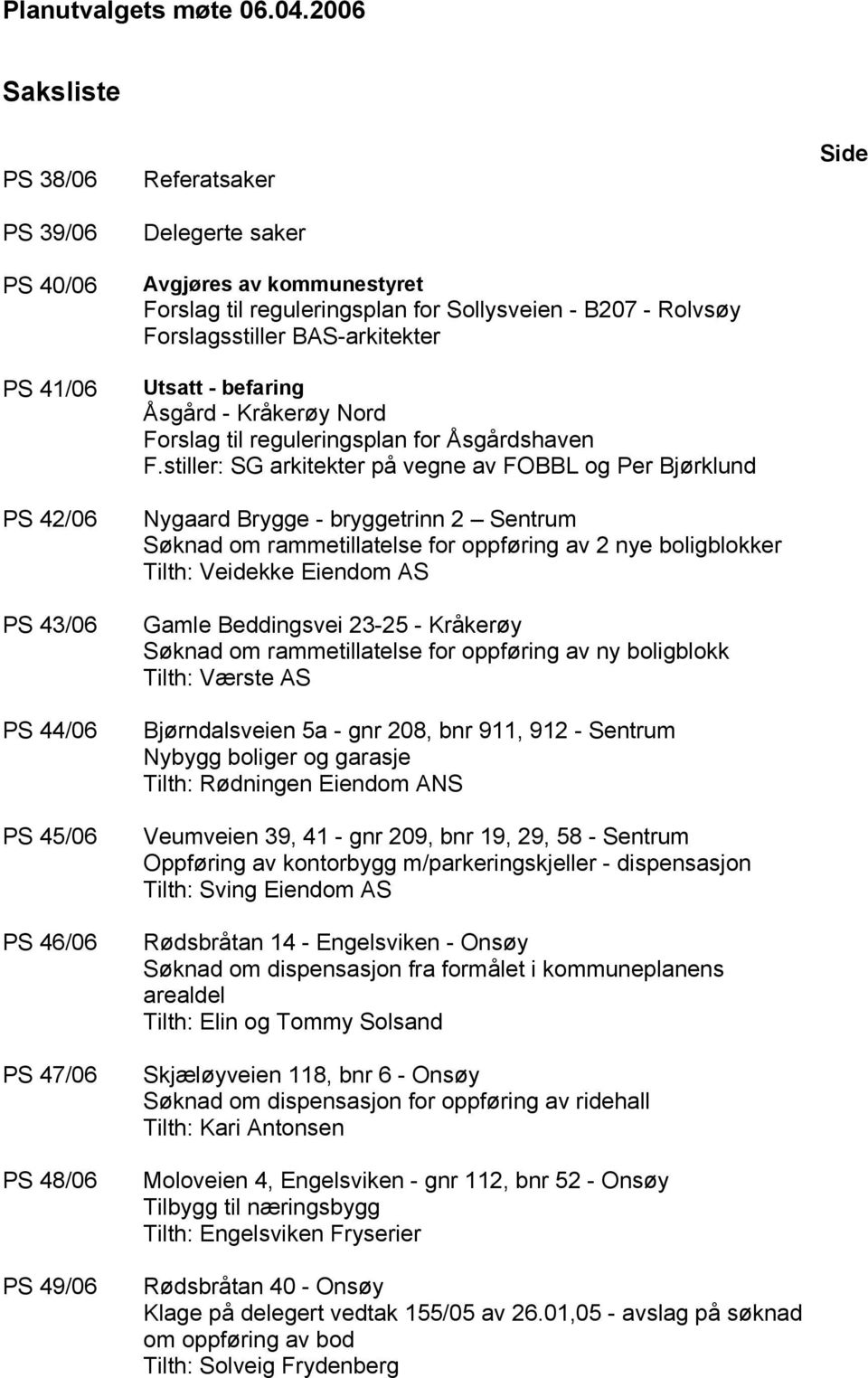 reguleringsplan for Sollysveien - B207 - Rolvsøy Forslagsstiller BAS-arkitekter Utsatt - befaring Åsgård - Kråkerøy Nord Forslag til reguleringsplan for Åsgårdshaven F.