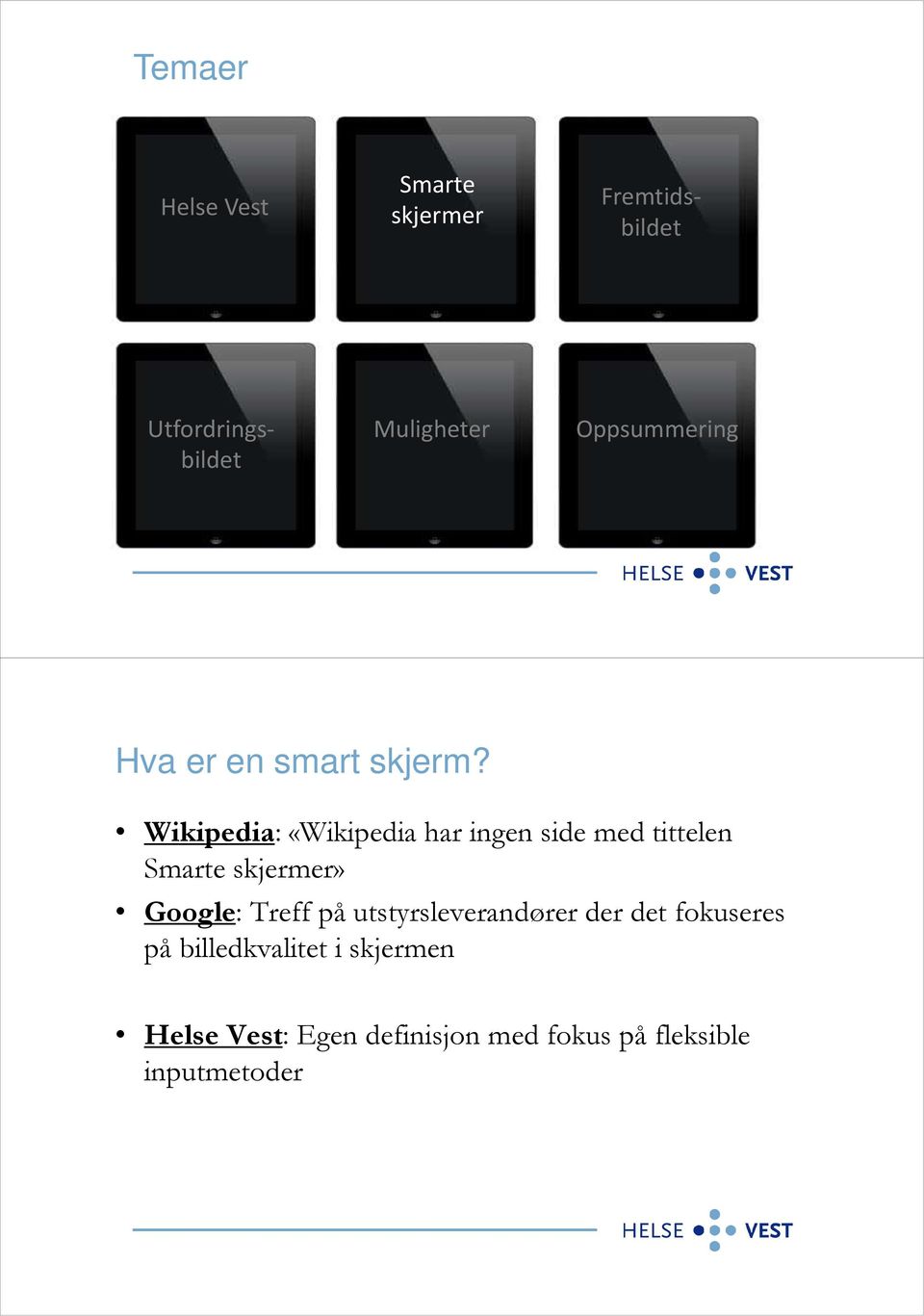 Wikipedia: «Wikipedia har ingen side med tittelen Smarte skjermer» Google: Treff