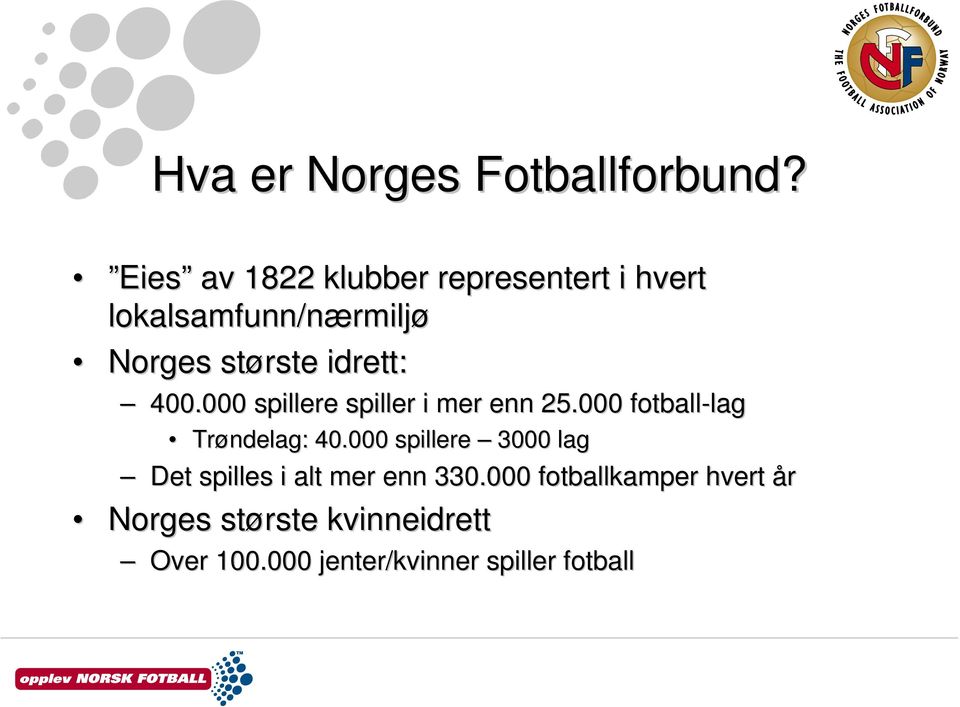 idrett: 400.000 spillere spiller i mer enn 25.000 fotball-lag lag Trøndelag: 40.