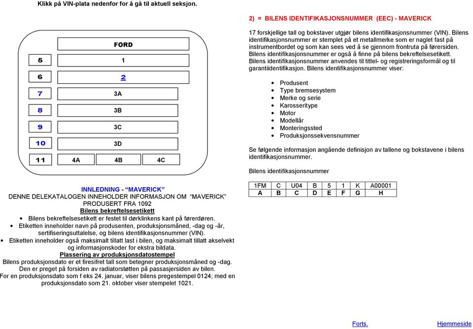 Bilens identifikasjonsnummer er også å finne på bilens bekreftelsesetikett. Bilens identifikasjonsnummer anvendes til tittel- og registreringsformål og til garantiidentifikasjon.