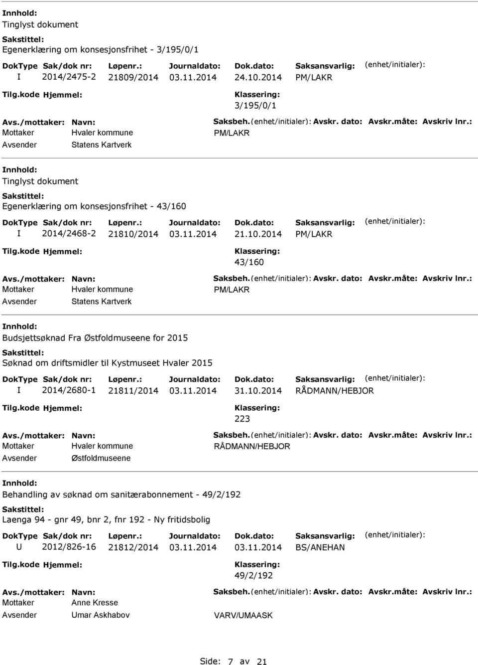 : Statens Kartverk Budsjettsøknad Fra Østfoldmuseene for 2015 Søknad om driftsmidler til Kystmuseet Hvaler 2015 2014/2680-1 21811/2014 31.10.2014 223 RÅDMANN/HEBJOR Avs./mottaker: Navn: Saksbeh.