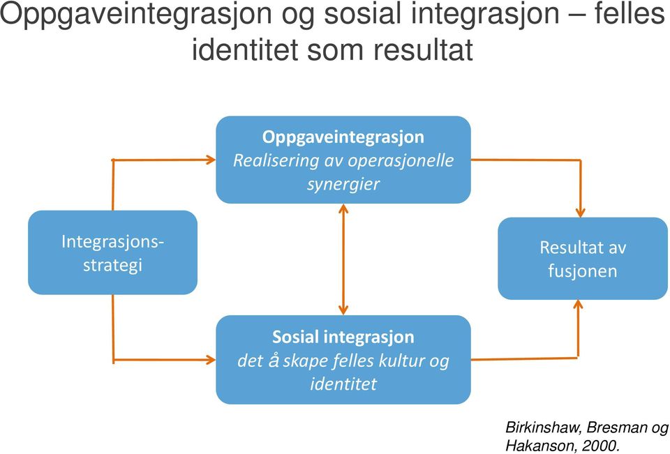 Integrasjonsstrategi Resultat av fusjonen Sosial integrasjon det å