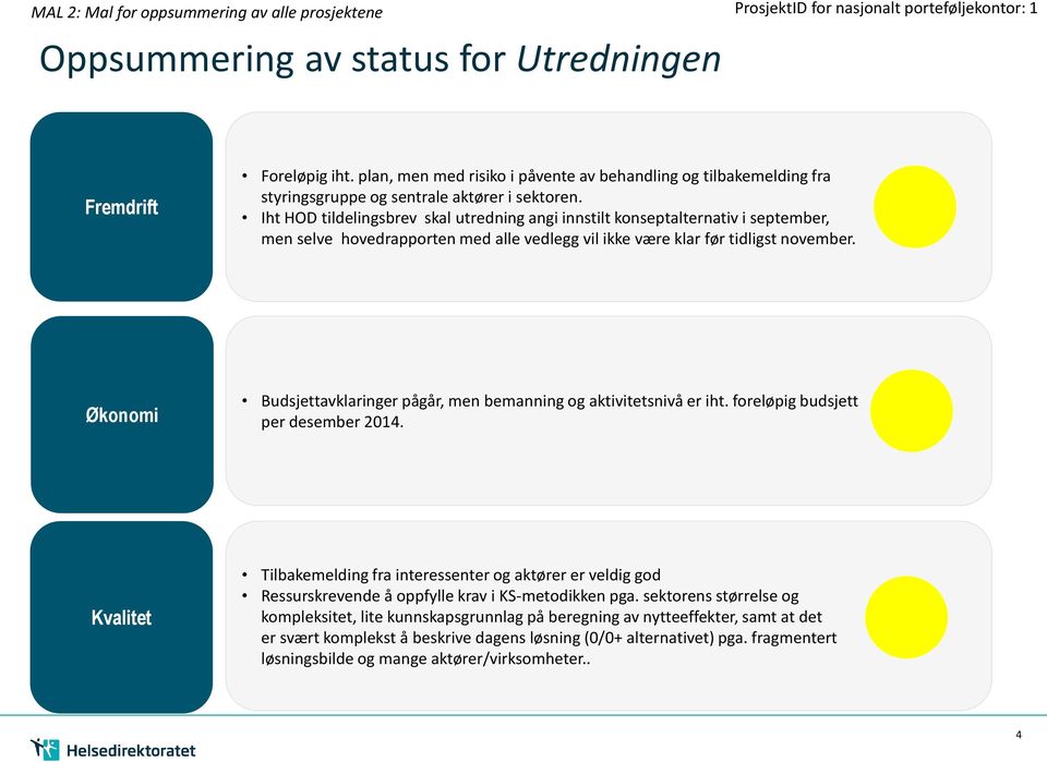 Iht HOD tildelingsbrev skal utredning angi innstilt konseptalternativ i september, men selve hovedrapporten med alle vedlegg vil ikke være klar før tidligst november.