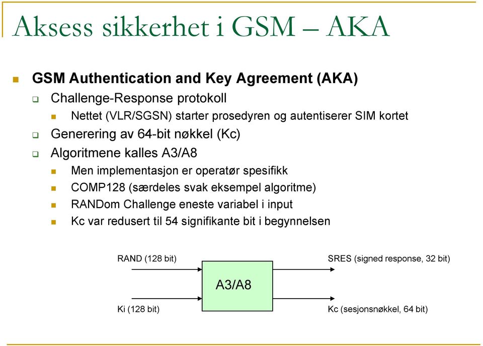 er operatør spesifikk COMP128 (særdeles svak eksempel algoritme) RANDom Challenge eneste variabel i input Kc var redusert