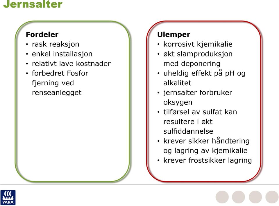 uheldig effekt på ph og alkalitet jernsalter forbruker oksygen tilførsel av sulfat kan