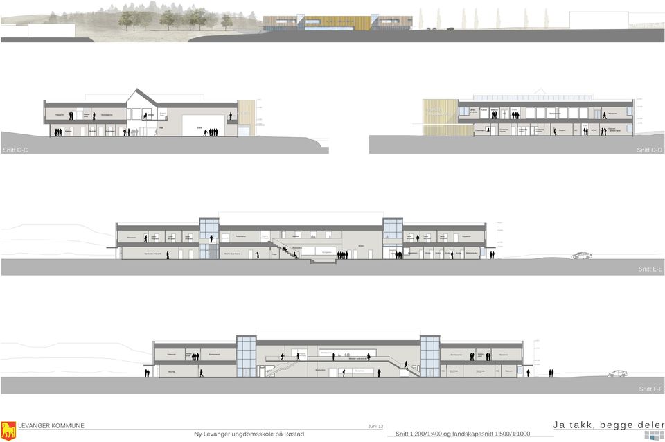 Snitt E-E c+ 15,1 c+ 13,90 Inngang trinn Bibliotek/ Aula øvre del c+ 11,05 c+ 10,05 Aula/kantine