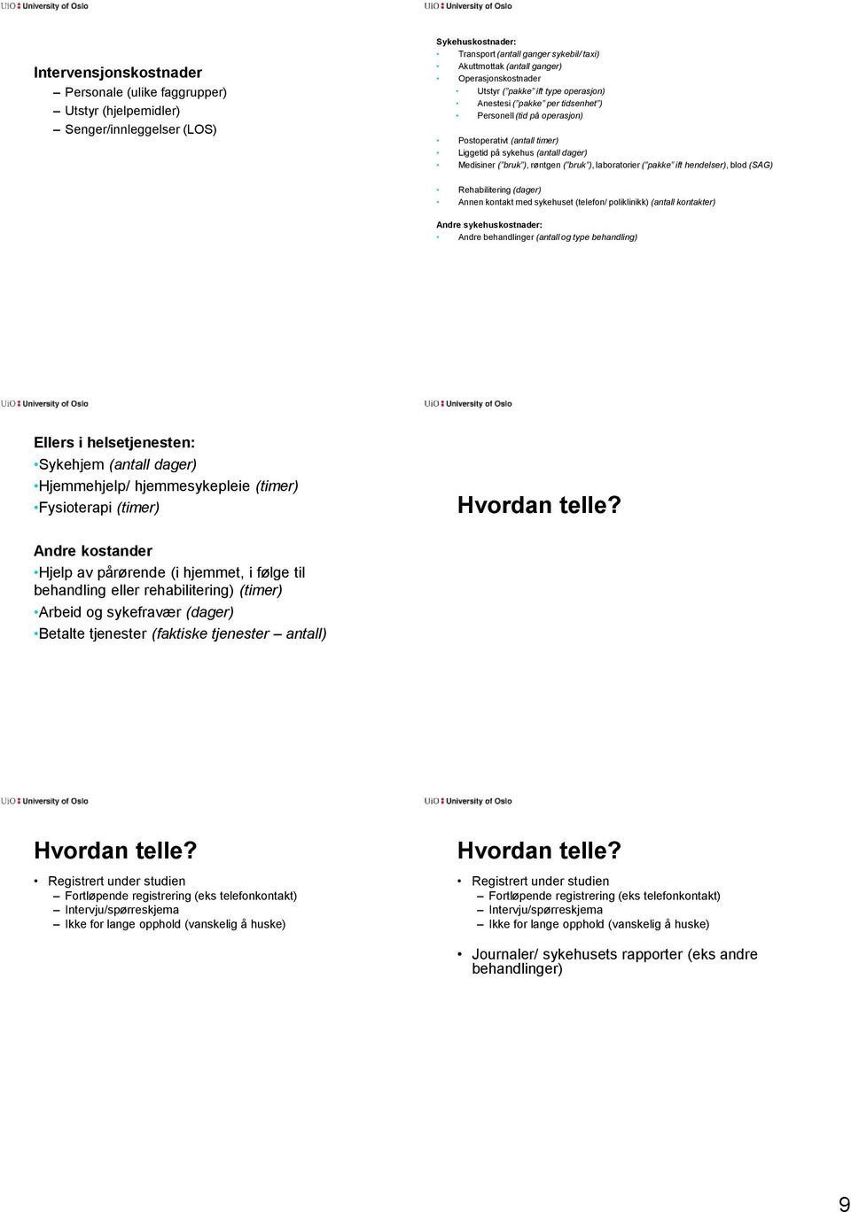 ), røntgen ( bruk ), laboratorier ( pakke ift hendelser), blod (SAG) Rehabilitering (dager) Annen kontakt med sykehuset (telefon/ poliklinikk) (antall kontakter) Andre sykehuskostnader: Andre