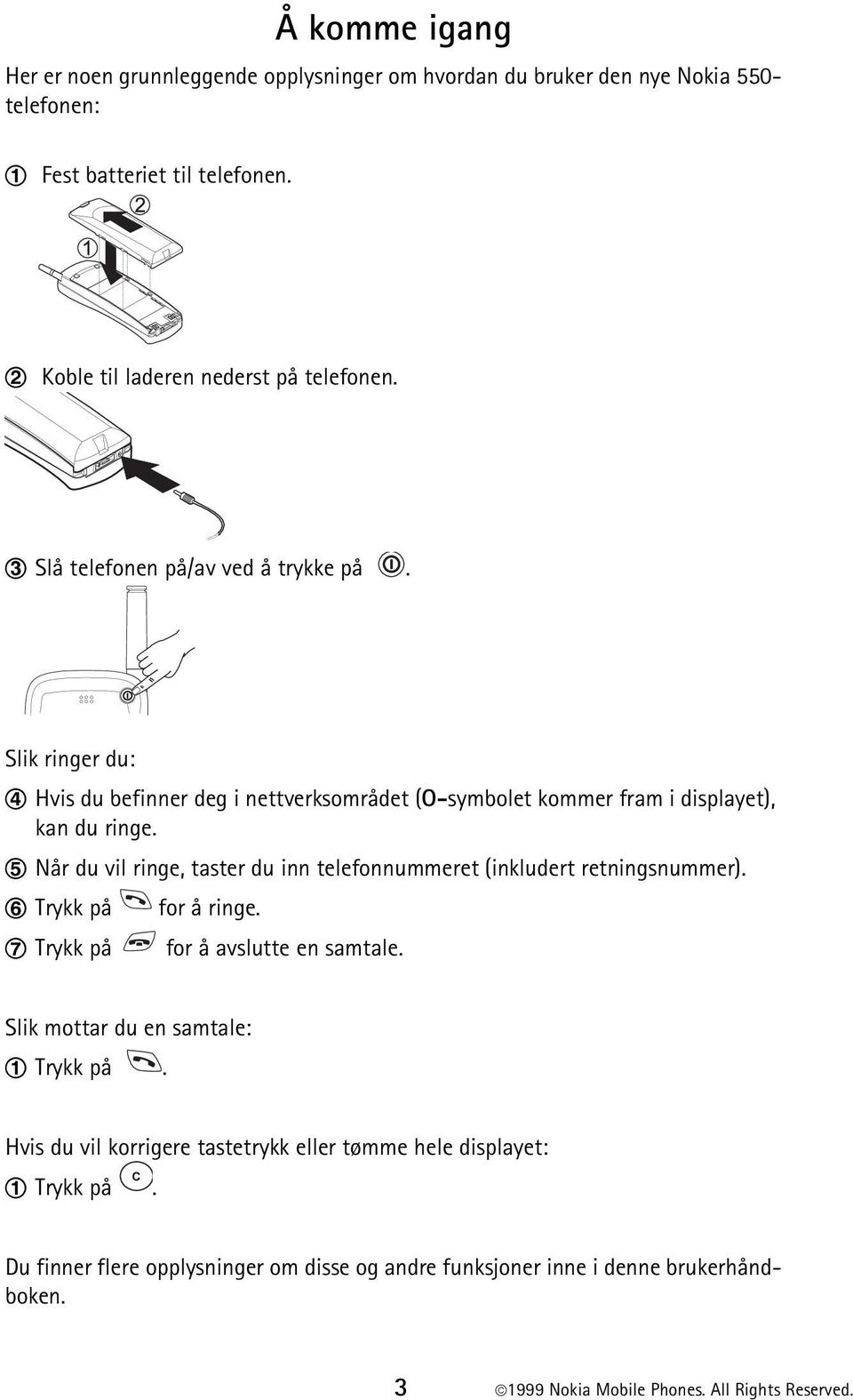 Slik ringer du: 4 Hvis du befinner deg i nettverksområdet (O-symbolet kommer fram i displayet), kan du ringe.