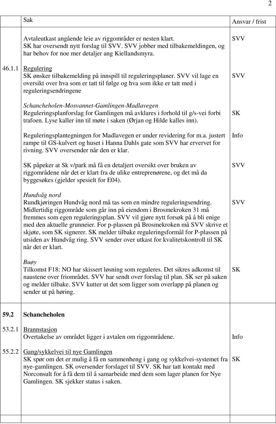 vil lage en oversikt over hva som er tatt til følge og hva som ikke er tatt med i reguleringsendringene Schancheholen-Mosvannet-Gamlingen-Madlavegen Reguleringsplanforslag for Gamlingen må avklares i