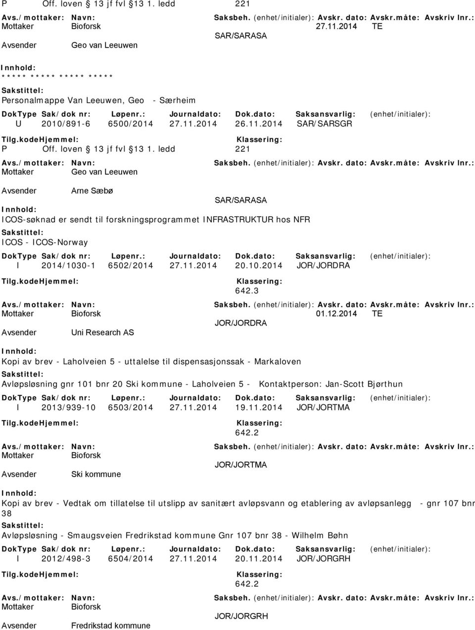 2014 TE JOR/JORDRA Uni Research AS Kopi av brev - Laholveien 5 - uttalelse til dispensasjonssak - Markaloven Avløpsløsning gnr 101 bnr 20 Ski kommune - Laholveien 5 - Kontaktperson: Jan-Scott