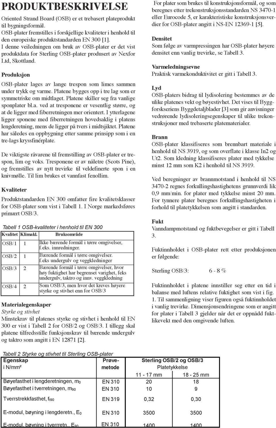 I denne veiledningen om bruk av OSB-plater er det vist produktdata for Sterling OSB-plater produsert av Nexfor Ltd, Skottland.