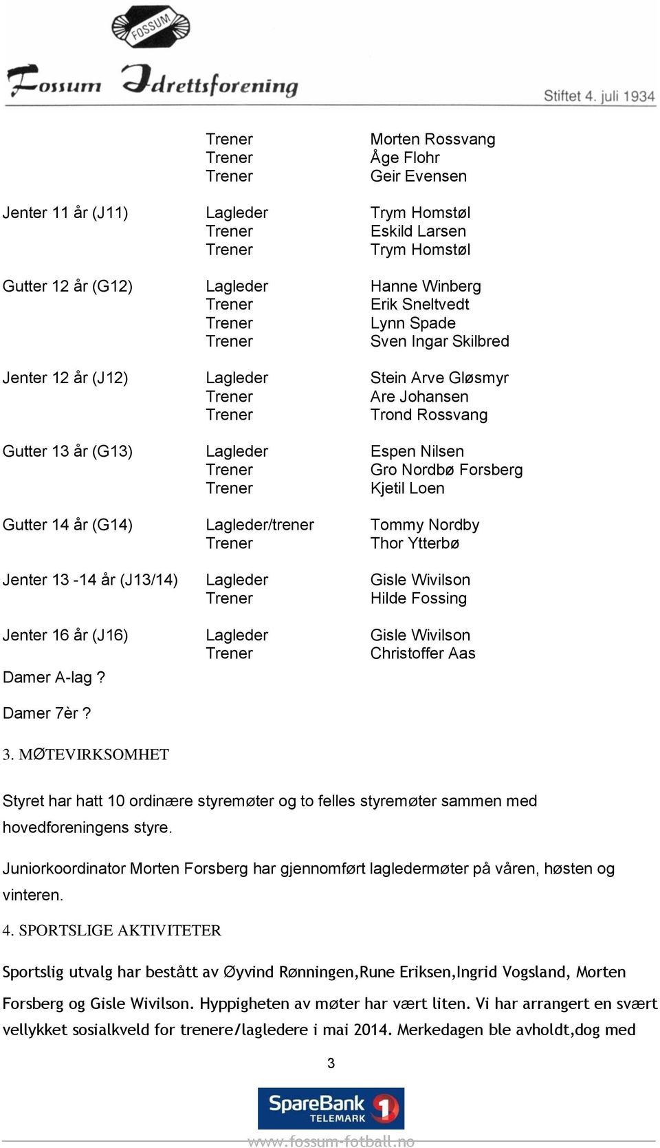 Thor Ytterbø Jenter 13-14 år (J13/14) Lagleder Gisle Wivilson Hilde Fossing Jenter 16 år (J16) Lagleder Gisle Wivilson Christoffer Aas Damer A-lag? Damer 7èr? 3.