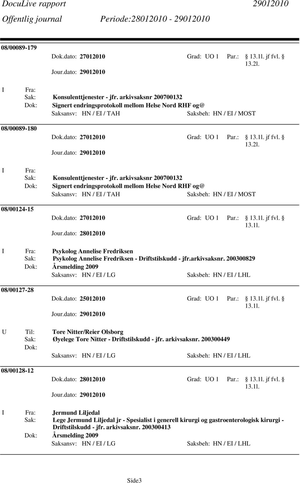 I Fra: Sak: Konsulenttjenester - jfr. arkivsaksnr 200700132 Dok: Signert endringsprotokoll mellom Helse Nord RHF og@ Saksansv: HN / EI / TAH Saksbeh: HN / EI / MOST 08/00124-15 Dok.