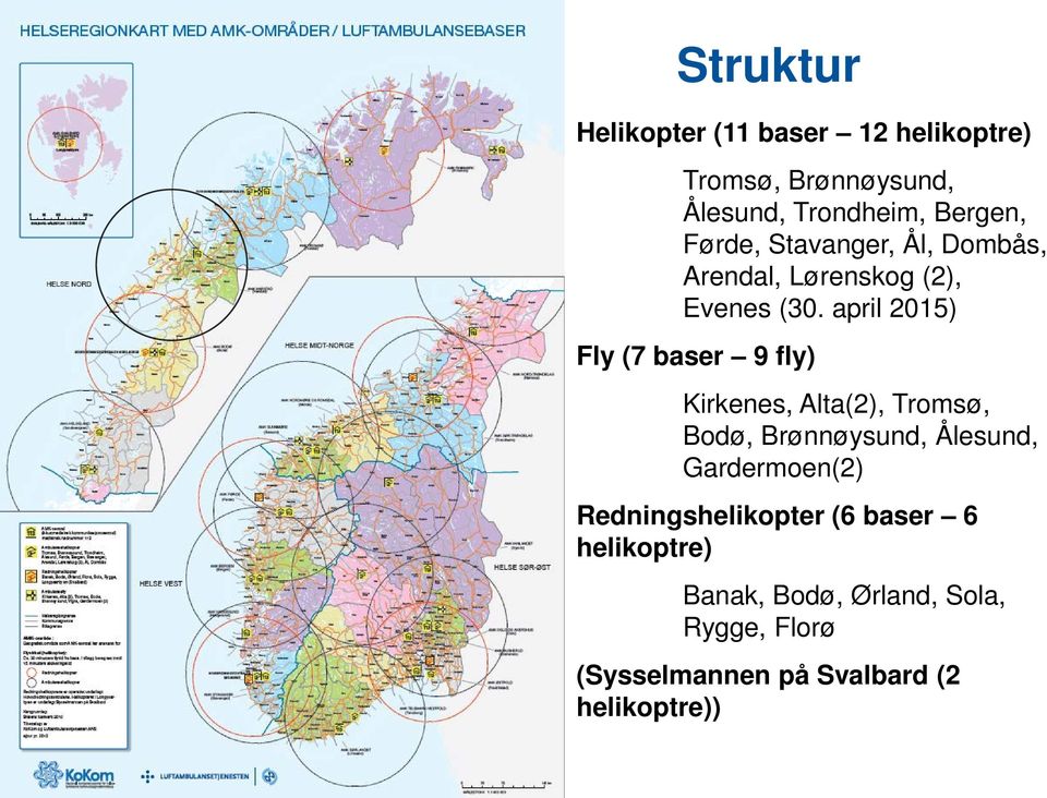 april 2015) Fly (7 baser 9 fly) Kirkenes, Alta(2), Tromsø, Bodø, Brønnøysund, Ålesund,