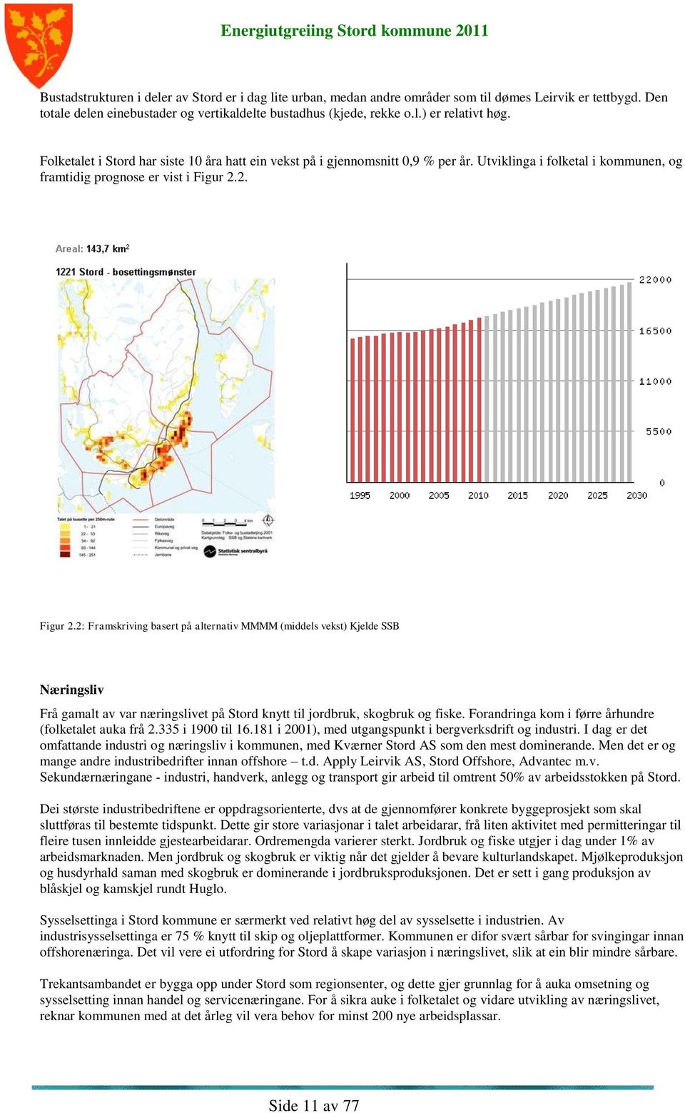 2. Figur 2.2: Framskriving basert på alternativ MMMM (middels vekst) Kjelde SSB Næringsliv Frå gamalt av var næringslivet på Stord knytt til jordbruk, skogbruk og fiske.