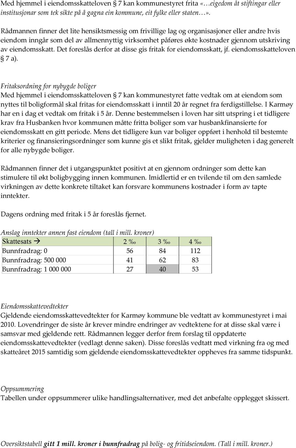 eiendomsskatt. Det foreslås derfor at disse gis fritak for eiendomsskatt, jf. eiendomsskatteloven 7 a).