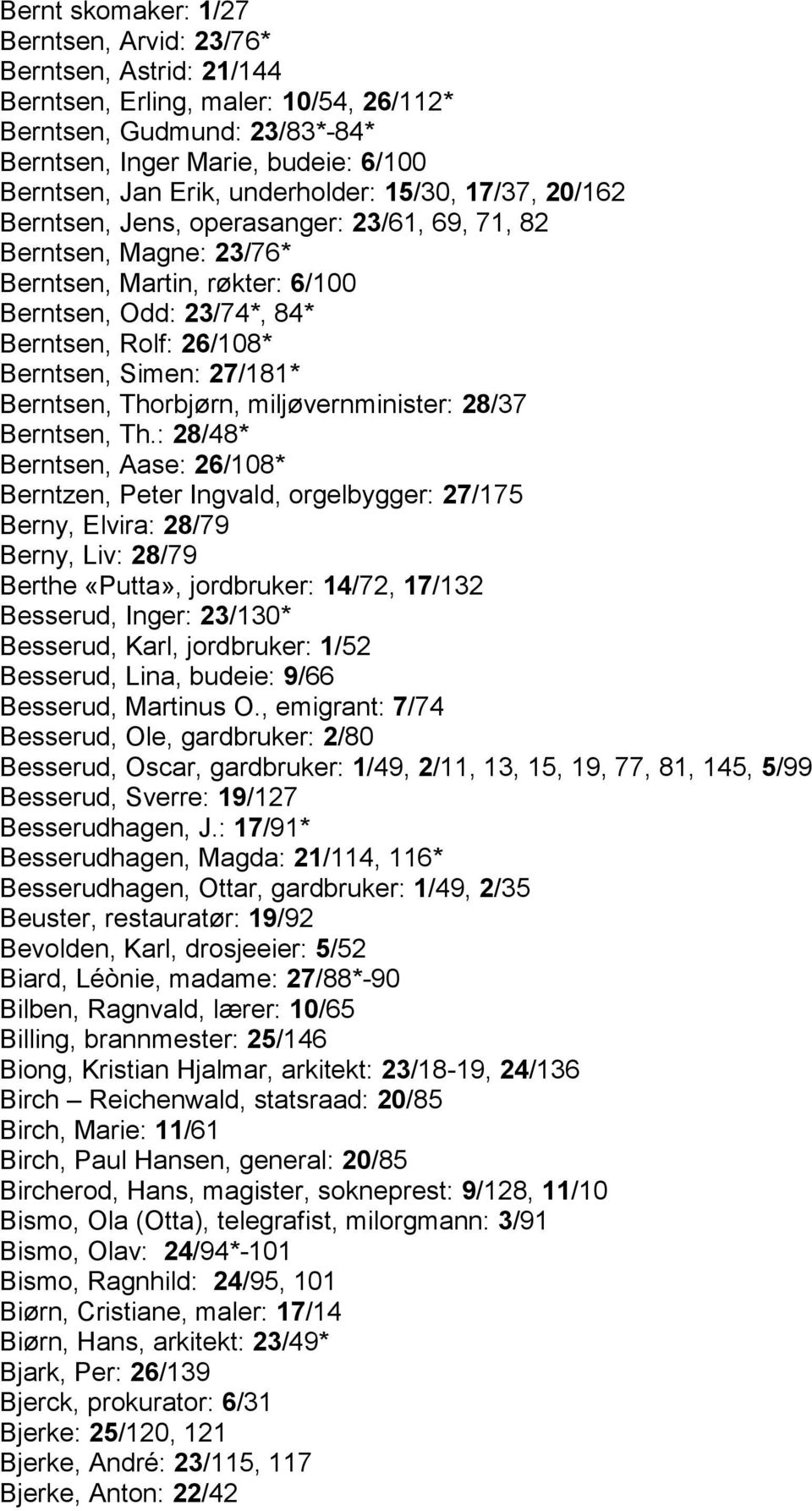 Simen: 27/181* Berntsen, Thorbjørn, miljøvernminister: 28/37 Berntsen, Th.