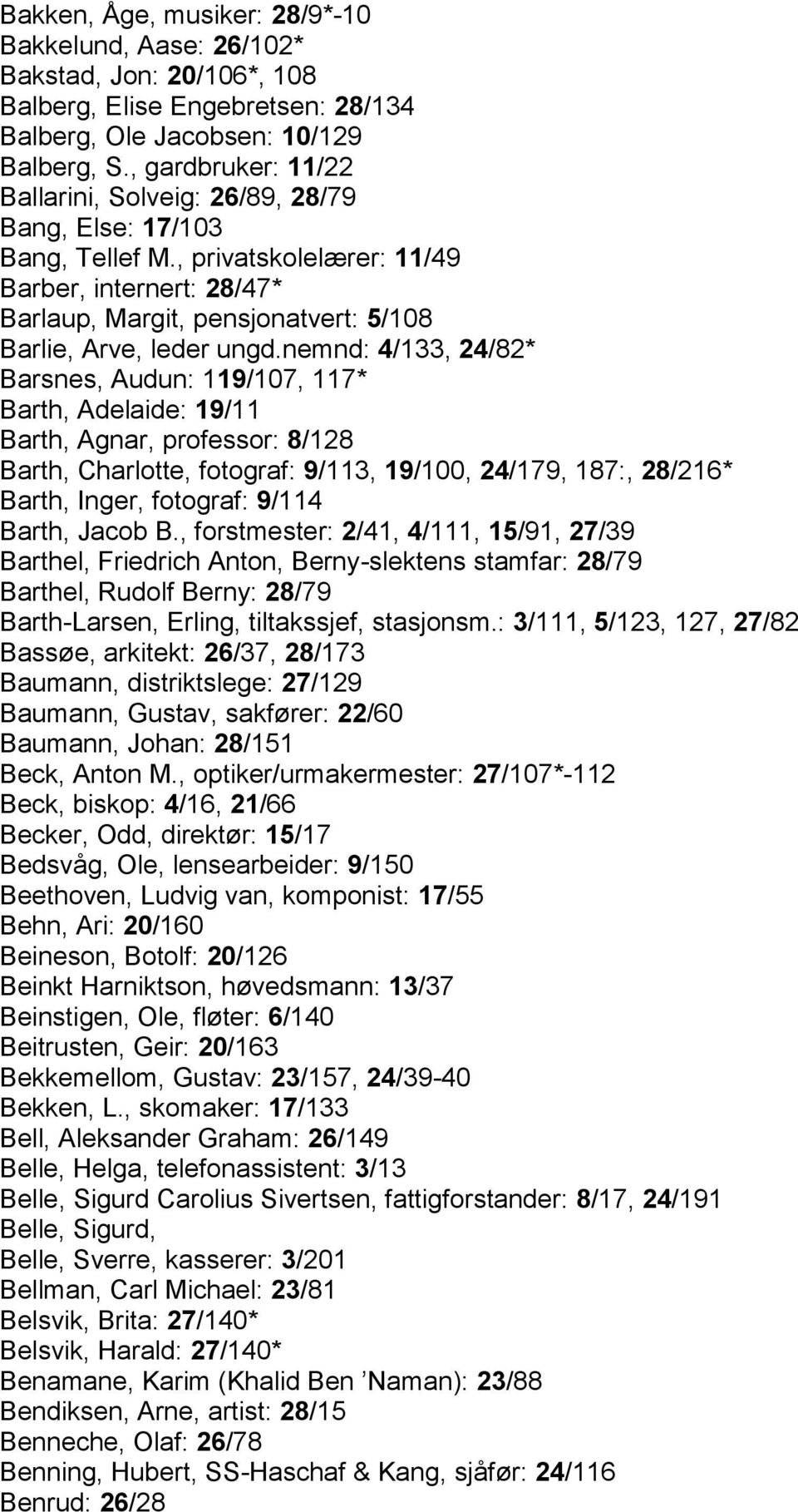 , privatskolelærer: 11/49 Barber, internert: 28/47* Barlaup, Margit, pensjonatvert: 5/108 Barlie, Arve, leder ungd.