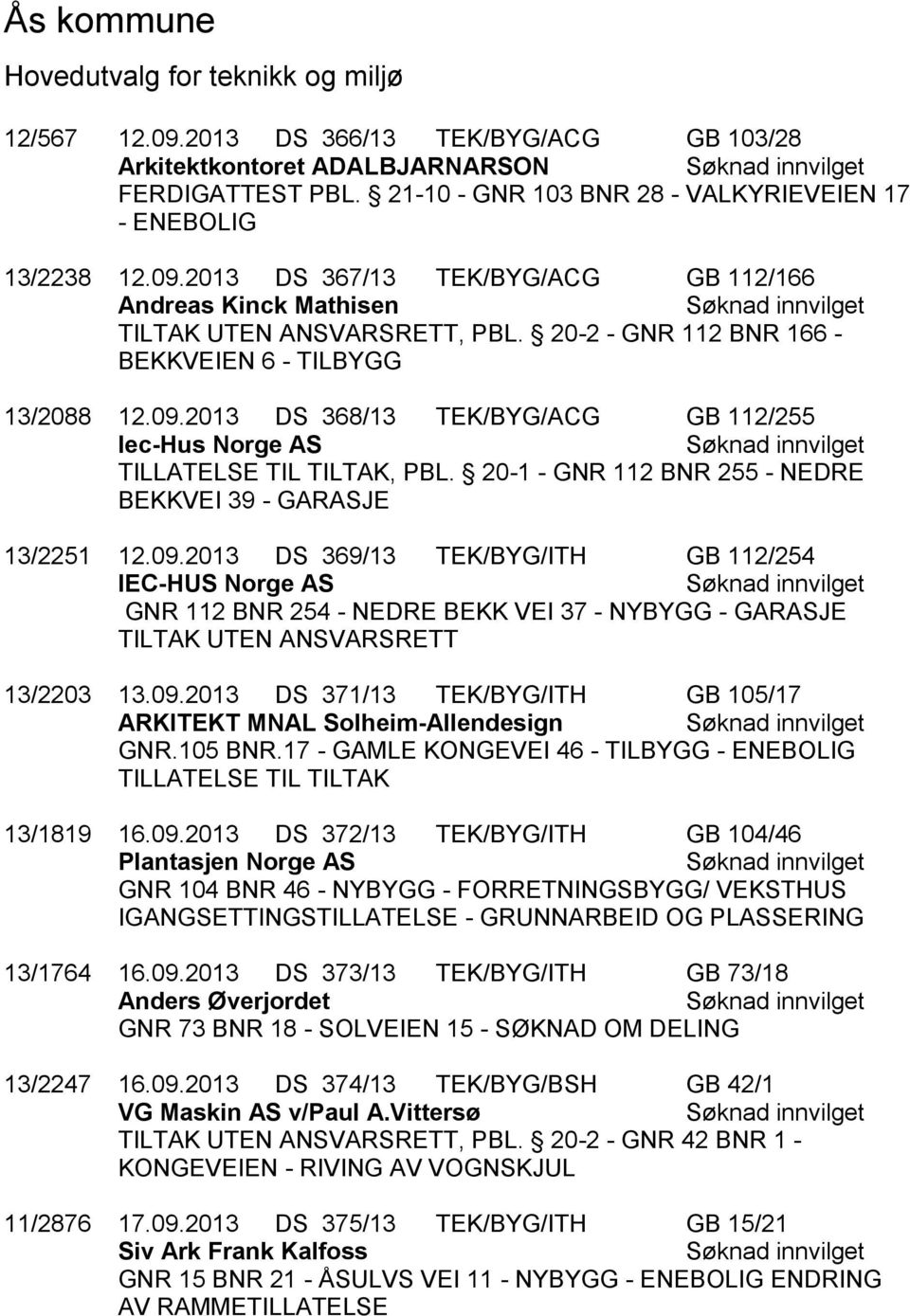 20-1 - GNR 112 BNR 255 - NEDRE BEKKVEI 39 - GARASJE 13/2251 12.09.