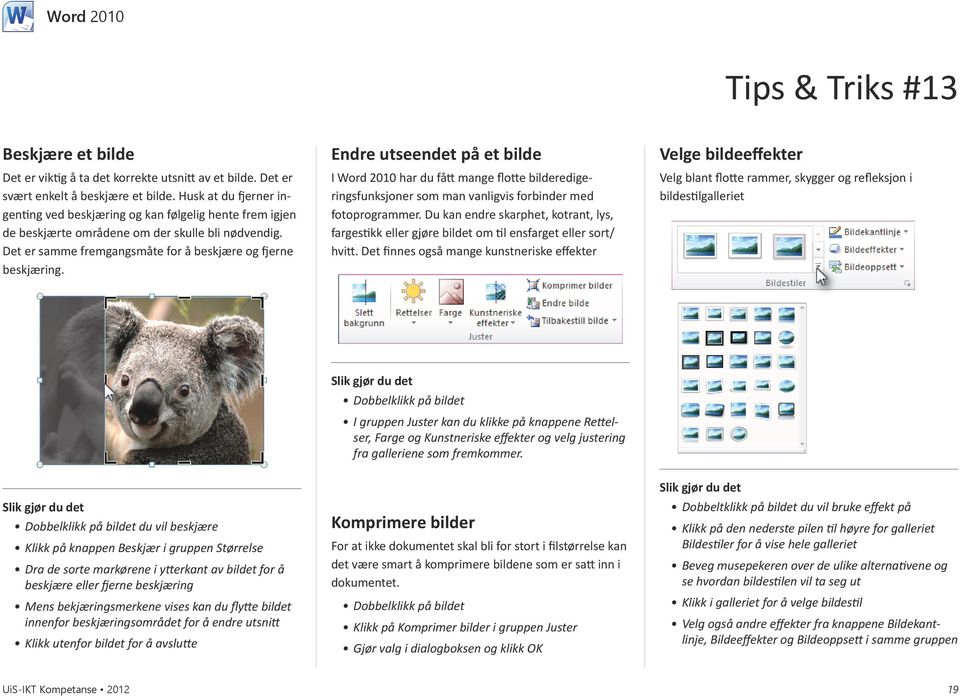 Endre utseendet på et bilde I Word 2010 har du fått mange flotte bilderedigeringsfunksjoner som man vanligvis forbinder med foto programmer.