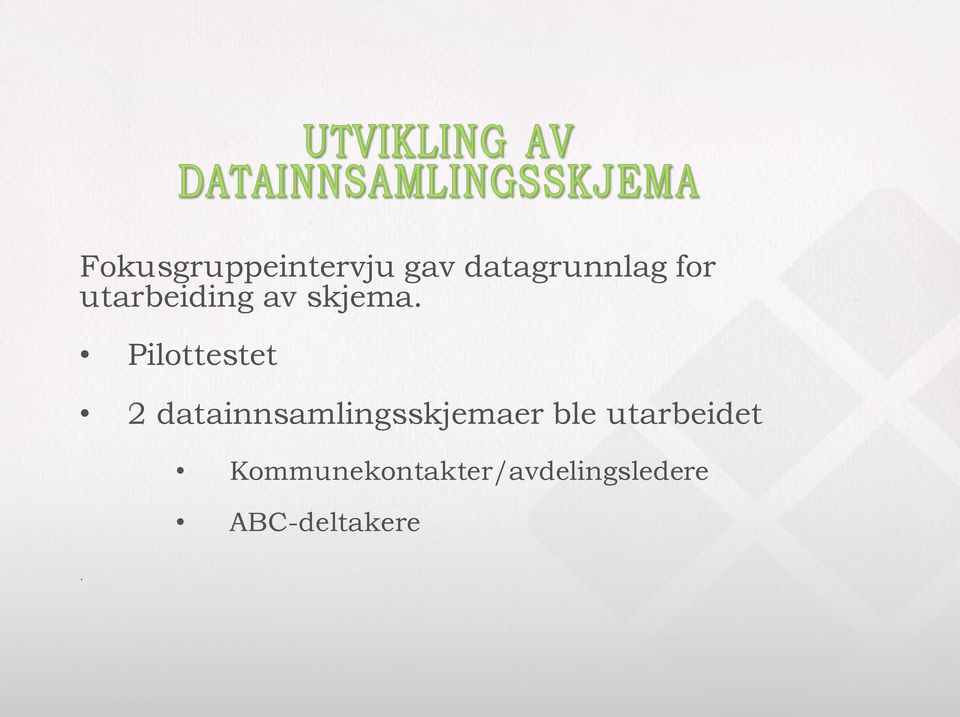 Pilottestet 2 datainnsamlingsskjemaer