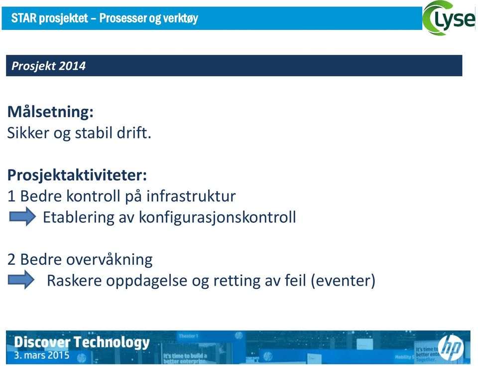 Prosjektaktiviteter: 1 Bedre kontroll på infrastruktur