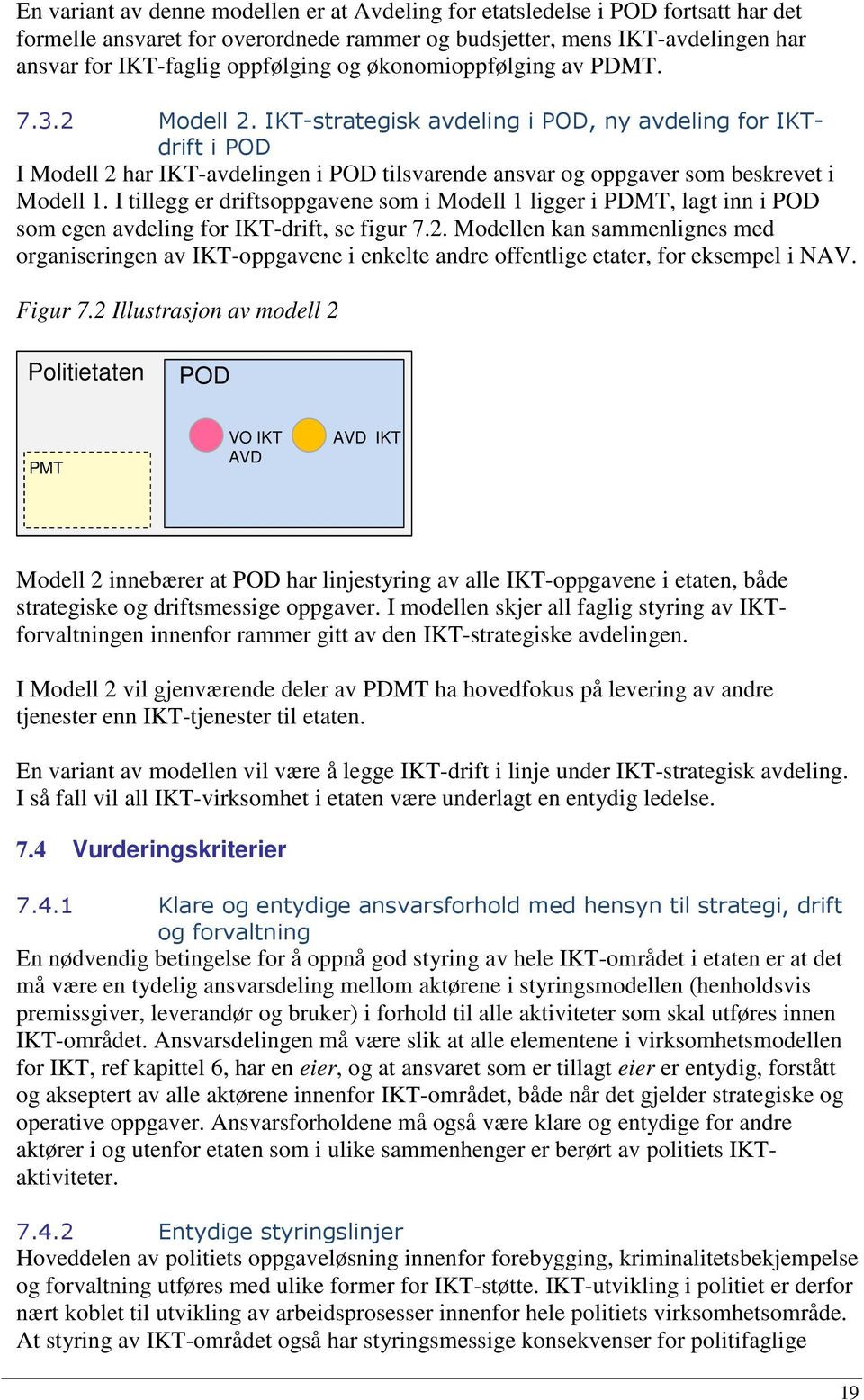 I tillegg er driftsoppgavene som i Modell 1 ligger i PDMT, lagt inn i POD som egen avdeling for IKT-drift, se figur 7.2.