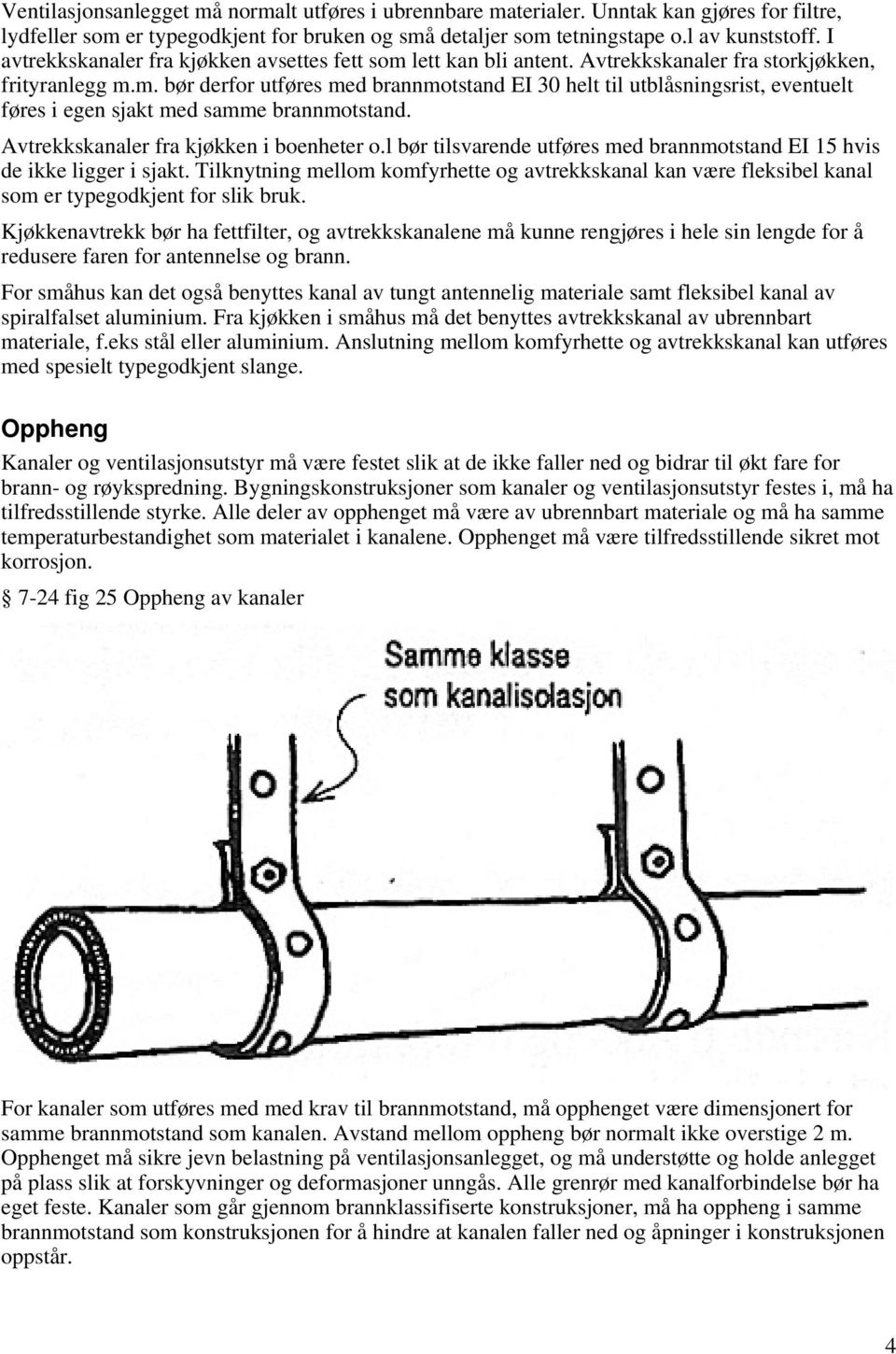Avtrekkskanaler fra kjøkken i boenheter o.l bør tilsvarende utføres med brannmotstand EI 15 hvis de ikke ligger i sjakt.