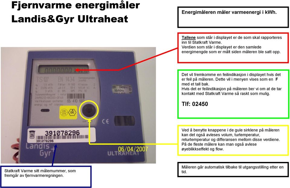 Ved å benytte knappene i de gule sirklene på måleren kan det også