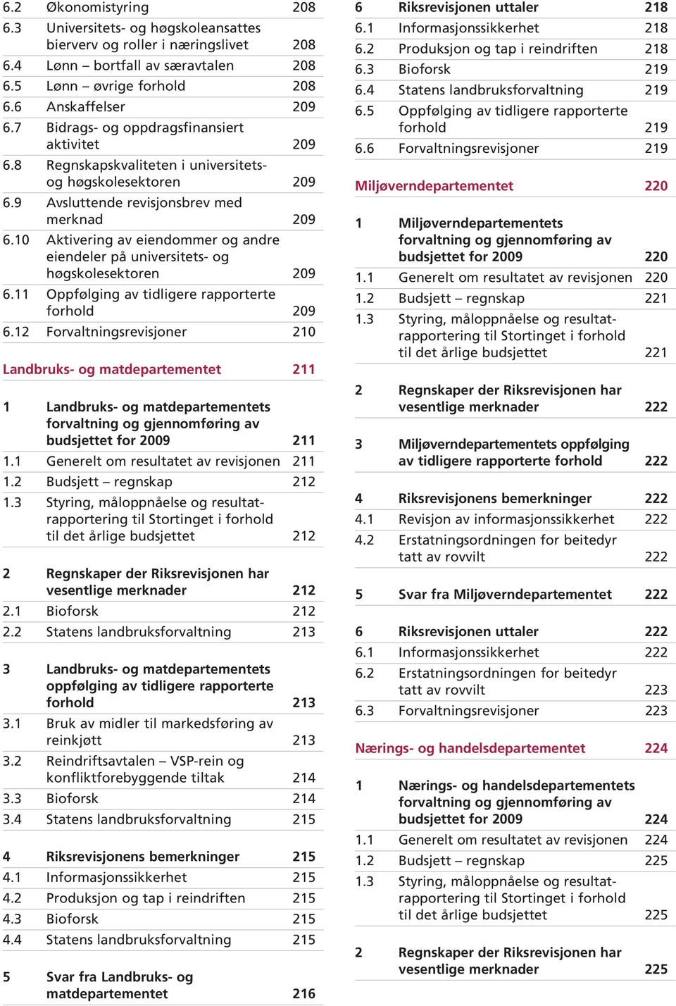 10 Aktivering av eiendommer og andre eiendeler på universitets- og høgskolesektoren 209 6.11 Oppfølging av tidligere rapporterte forhold 209 6.