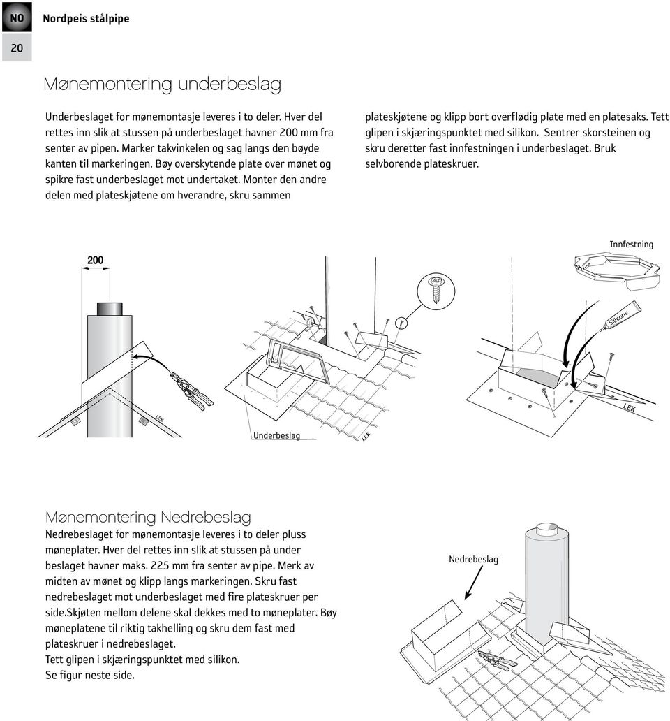 Monter den andre delen med plateskjøtene om hverandre, skru sammen plateskjøtene og klipp bort overflødig plate med en platesaks. Tett glipen i skjæringspunktet med silikon.