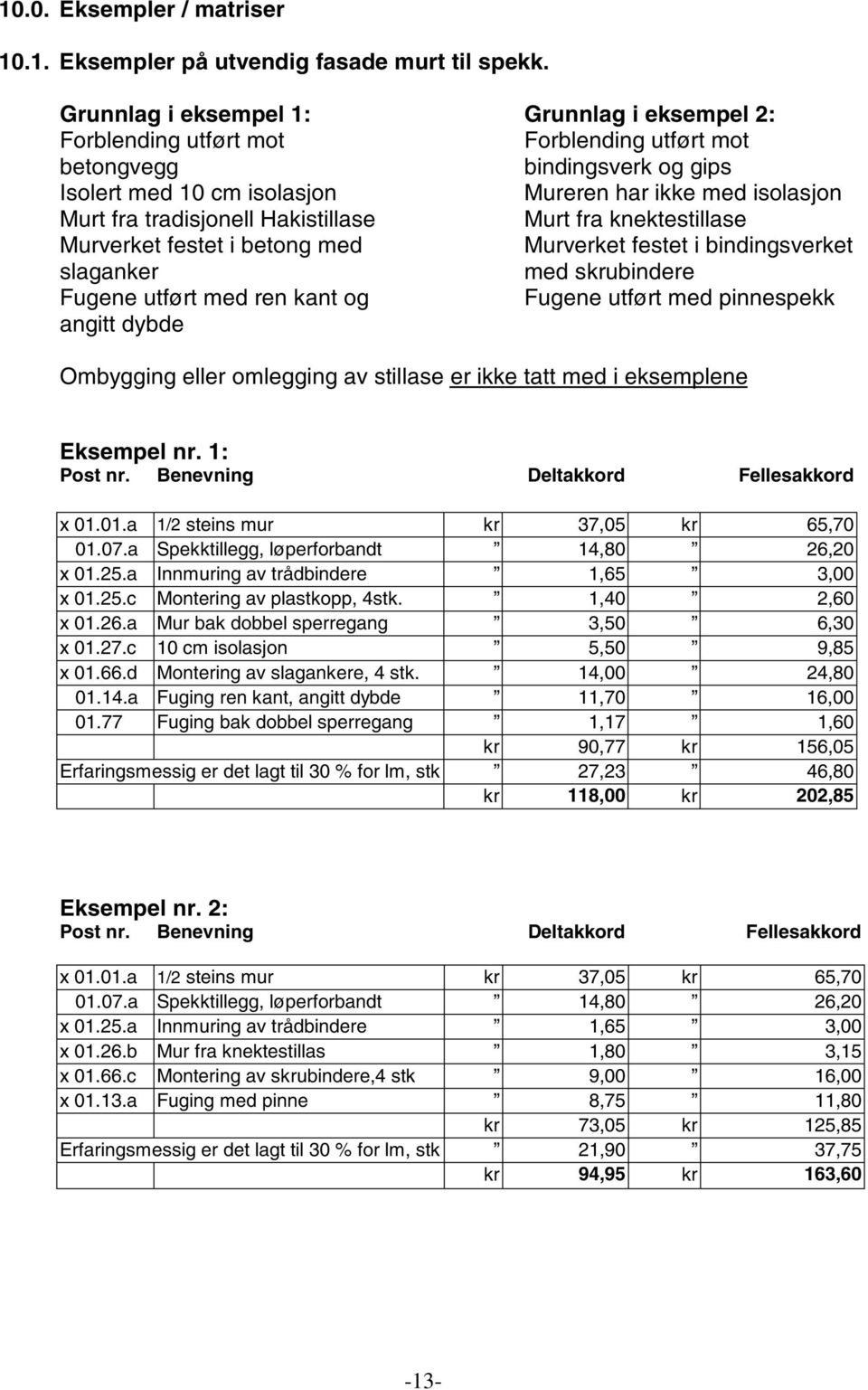 dybde Grunnlag i eksempel 2: Forblending utført mot bindingsverk og gips Mureren har ikke med isolasjon Murt fra knektestillase Murverket festet i bindingsverket med skrubindere Fugene utført med