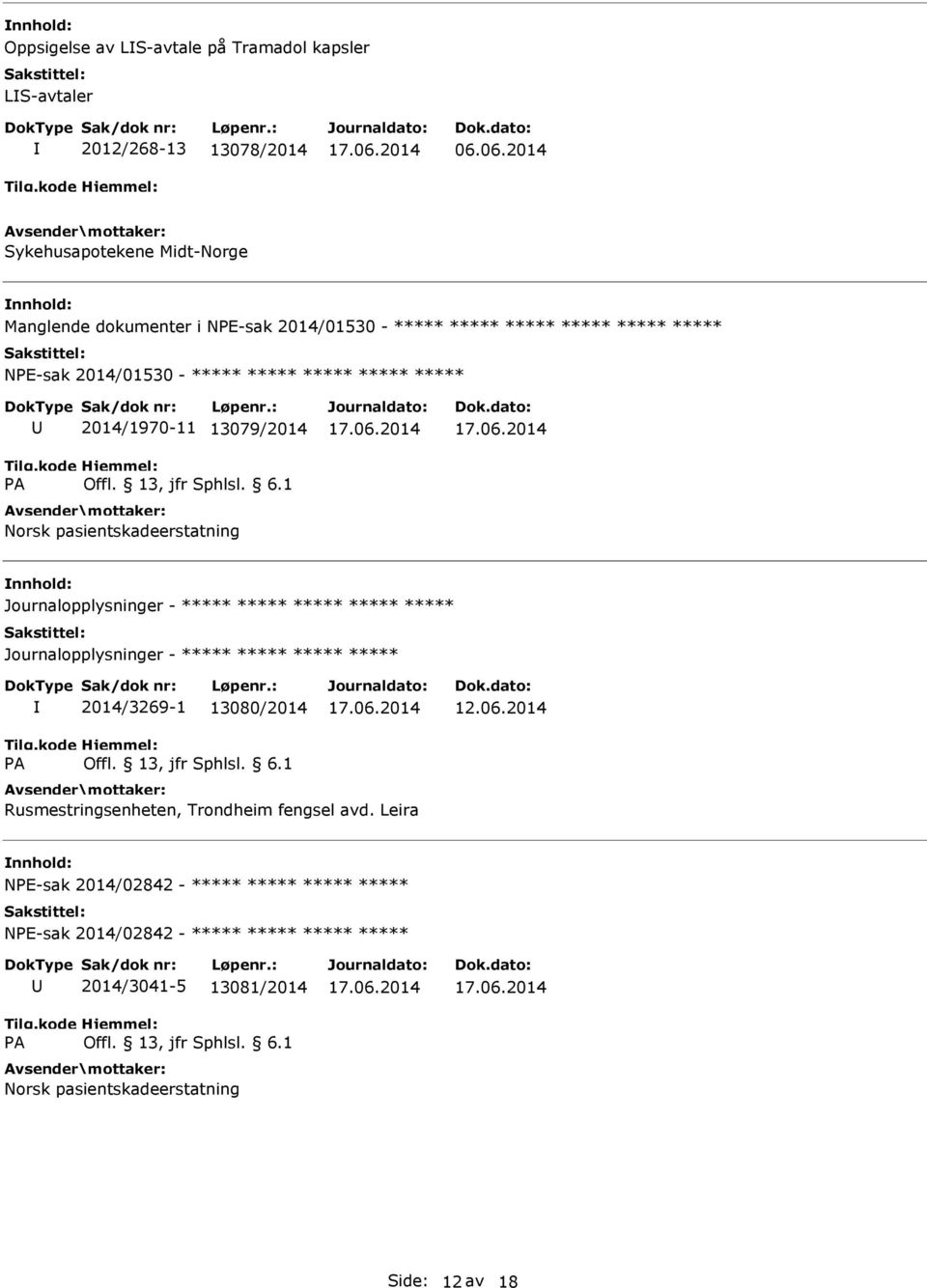 2014/01530-2014/1970-11 13079/2014 Journalopplysninger - Journalopplysninger - 2014/3269-1 13080/2014