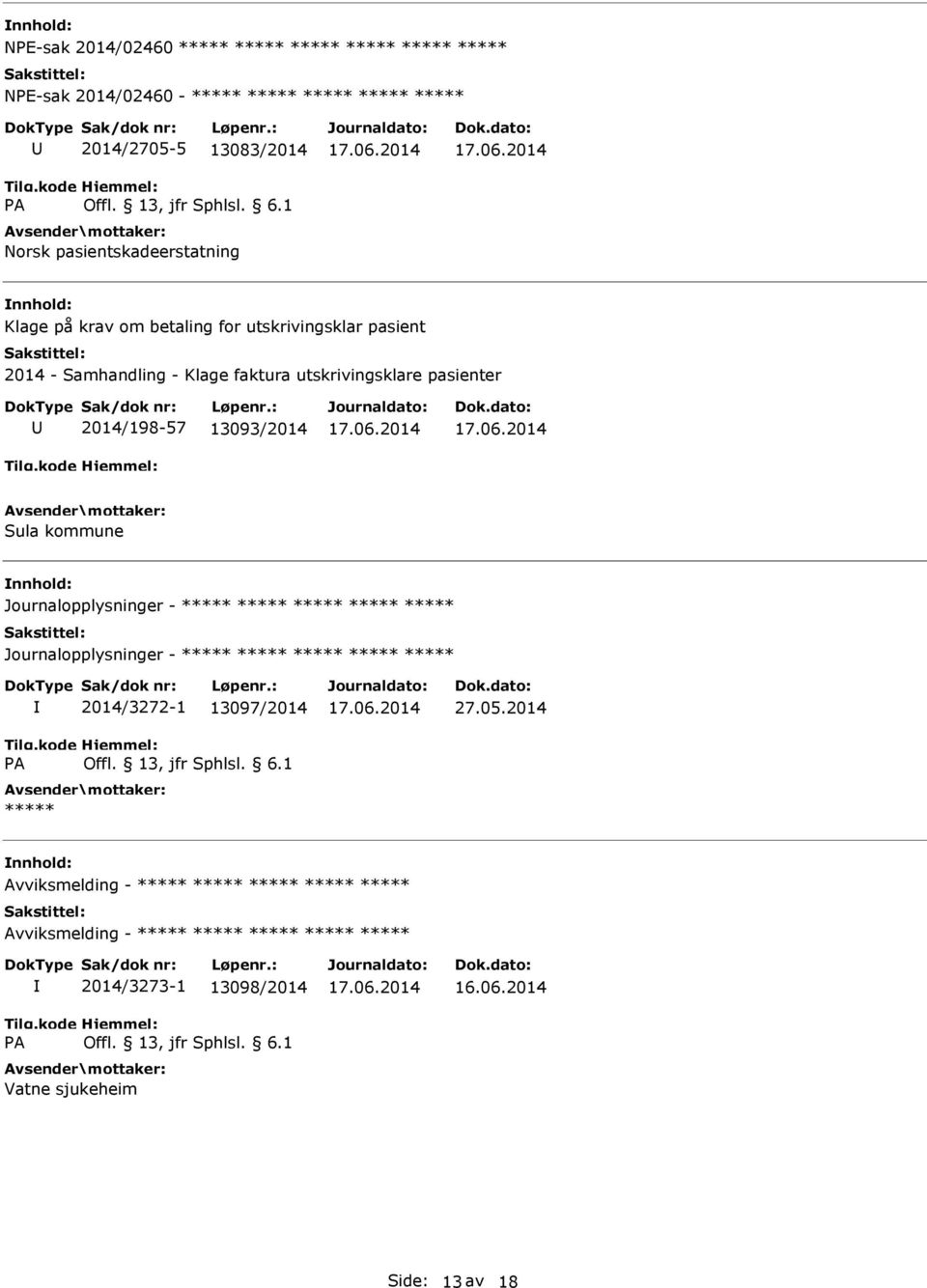 2014/198-57 13093/2014 Sula kommune Journalopplysninger - Journalopplysninger - 2014/3272-1