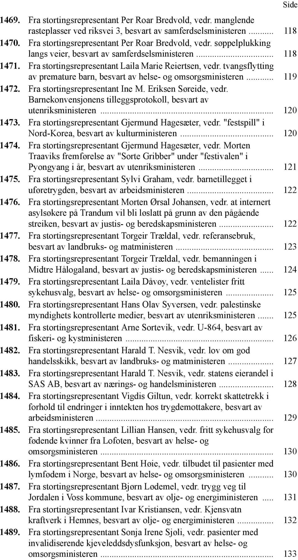 Eriksen Søreide, vedr. Barnekonvensjonens tilleggsprotokoll, besvart av utenriksministeren... 120 1473. Fra stortingsrepresentant Gjermund Hagesæter, vedr.