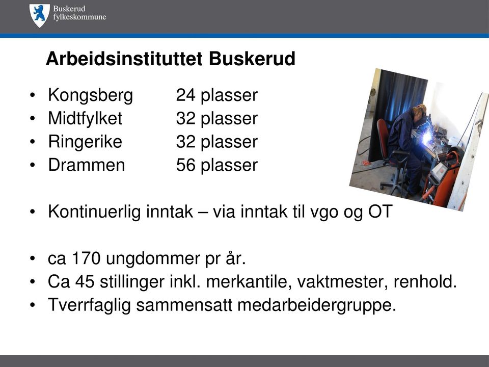 inntak til vgo og OT ca 170 ungdommer pr år. Ca 45 stillinger inkl.