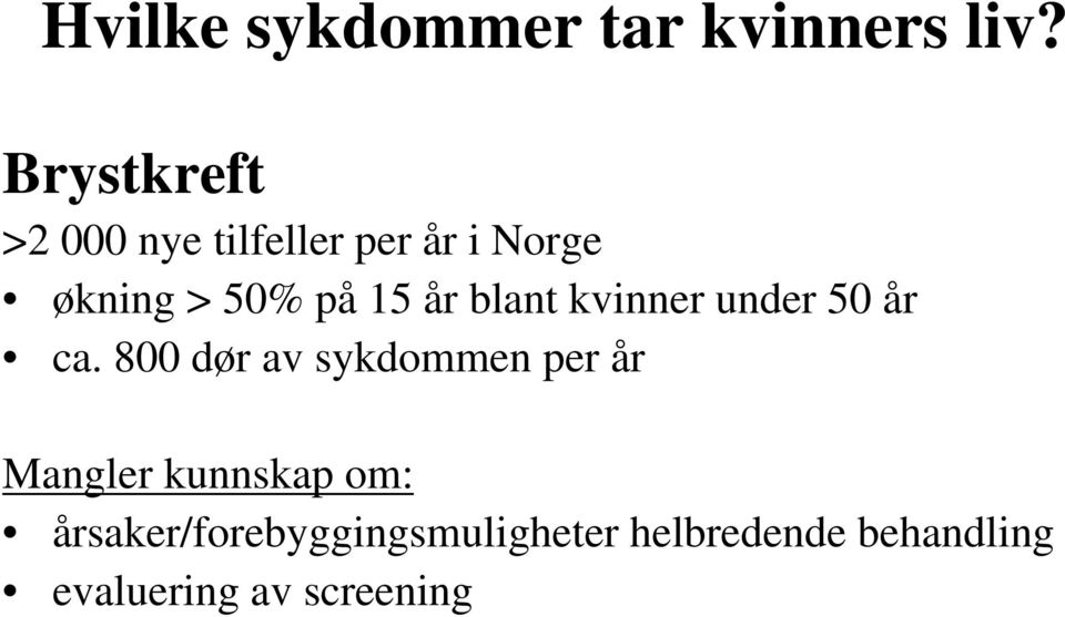 15 år blant kvinner under 50 år ca.