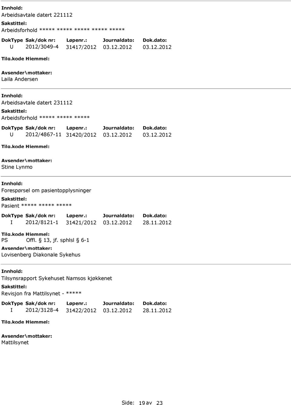 Pasient ***** ***** ***** 2012/8121-1 31421/2012 Lovisenberg Diakonale Sykehus 28.11.