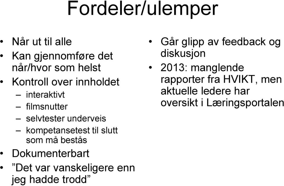 bestås Dokumenterbart Det var vanskeligere enn jeg hadde trodd Går glipp av feedback og