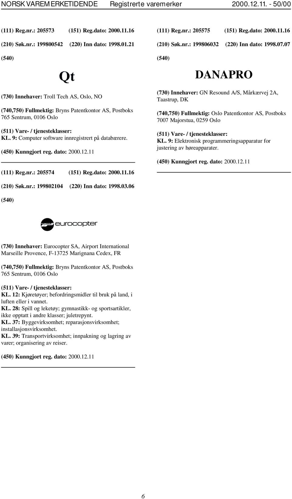 9: Computer software innregistrert på databærere. (111) Reg.nr.: 205574 (151) Reg.dato: 2000.11.16 (730) Innehaver: GN Resound A/S, Mårkærvej 2A, Taastrup, DK (740,750) Fullmektig: Oslo Patentkontor AS, Postboks 7007 Majorstua, 0259 Oslo KL.