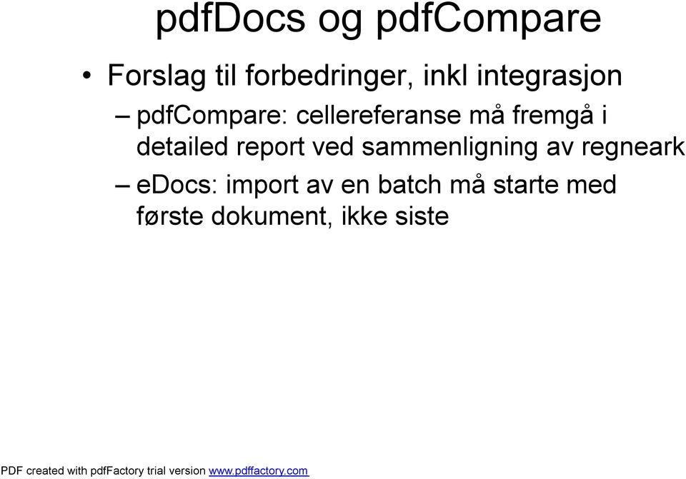 detailed report ved sammenligning av regneark edocs: